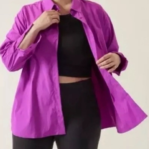 Nwt Athlete Oversized Poplin Long Sleeve Button Down Shirt In Jazzy Purple 3x